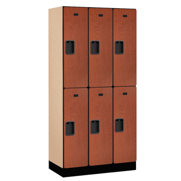 Wardrobe Locker, 36" W, 18" D, 76" H, (3) Wide, (6) Openings, Cherry